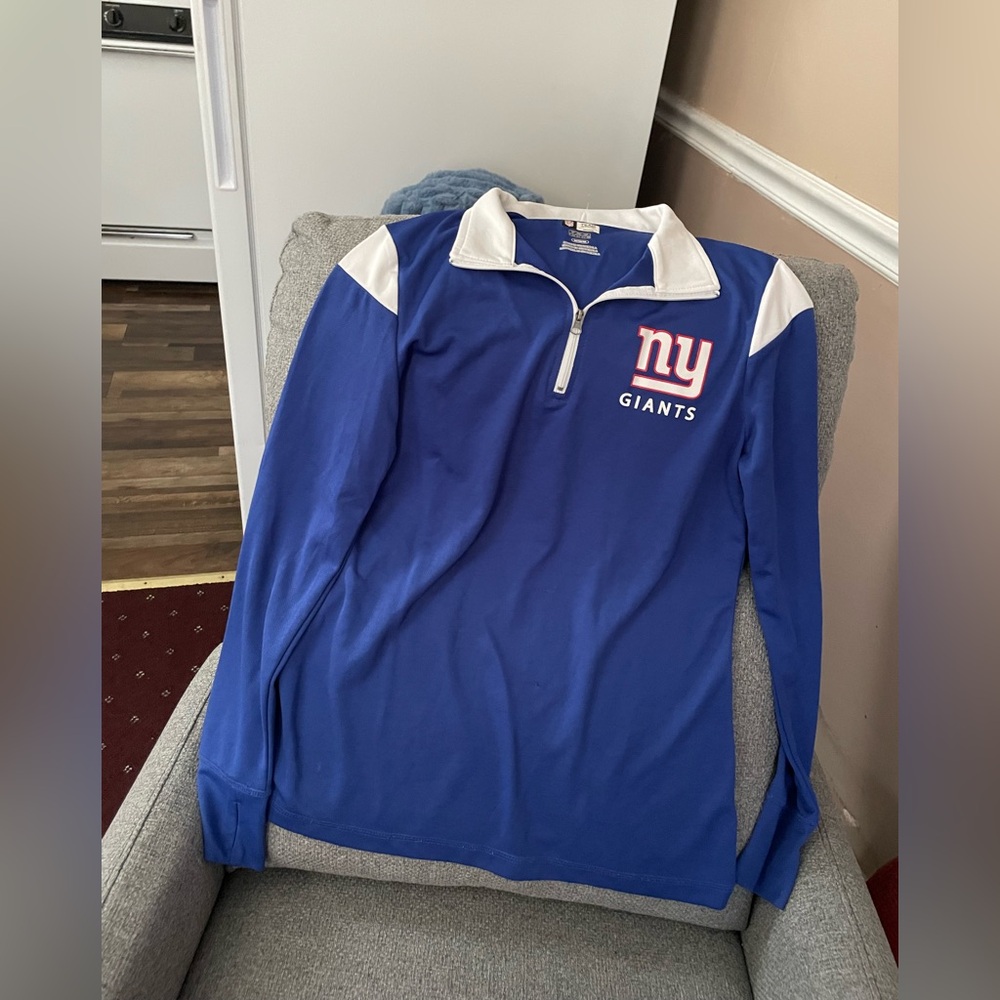 NY Giants NFL Blue and White Quarter-Zip Pullover in excellent condition